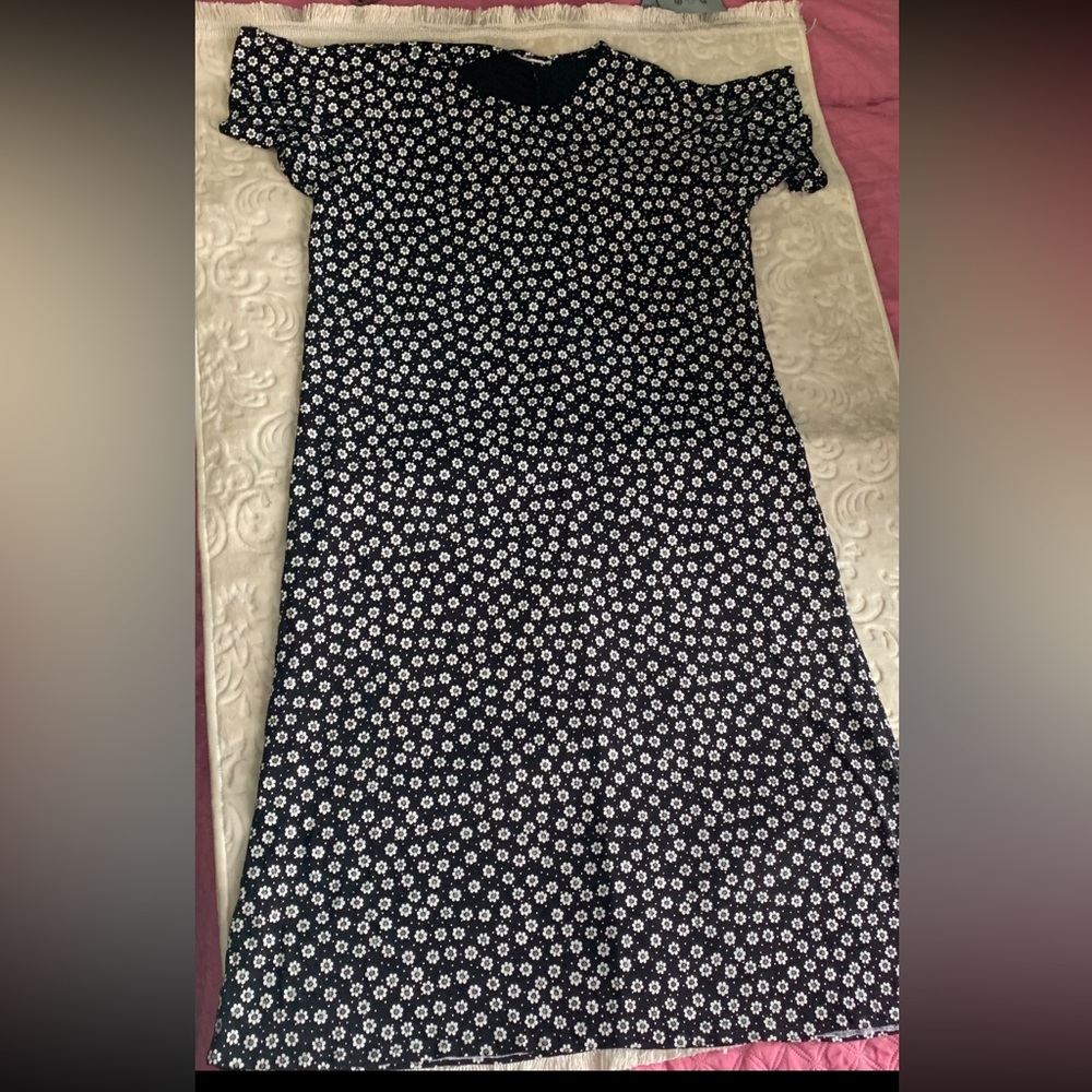 90s black with flower dress short sleeve long length